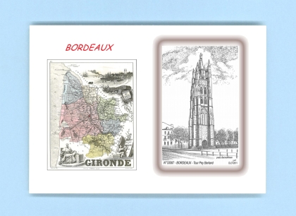Cartes Postales impression Noir avec dpartement sur la ville de BORDEAUX Titre : tour pey berland