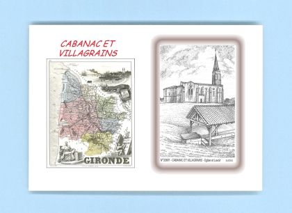 Cartes Postales impression Noir avec dpartement sur la ville de CABANAC ET VILLAGRAINS Titre : eglise et lavoir