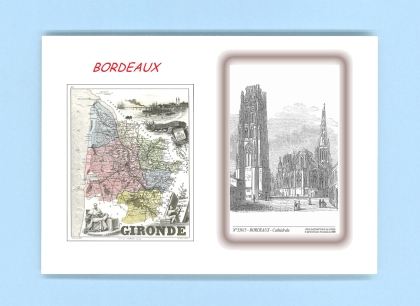 Cartes Postales impression Noir avec dpartement sur la ville de BORDEAUX Titre : cathedrale