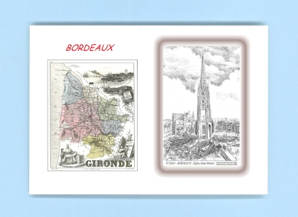 Cartes Postales impression Noir avec dpartement sur la ville de BORDEAUX Titre : eglise st michel
