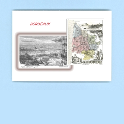 Cartes Postales impression Noir avec dpartement sur la ville de BORDEAUX Titre : vue generale