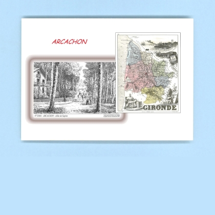 Cartes Postales impression Noir avec dpartement sur la ville de ARCACHON Titre : allee de sapins