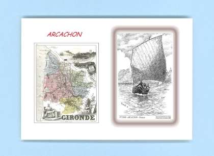 Cartes Postales impression Noir avec dpartement sur la ville de ARCACHON Titre : pinasse