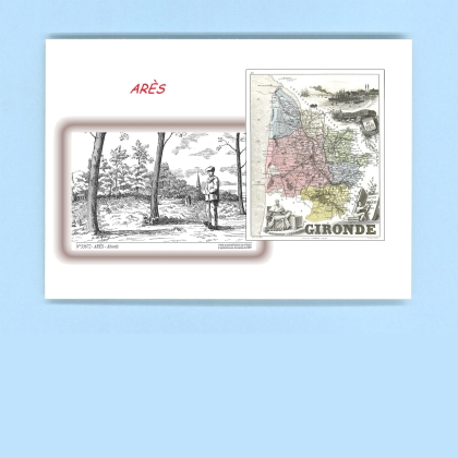 Cartes Postales impression Noir avec dpartement sur la ville de ARES Titre : abords