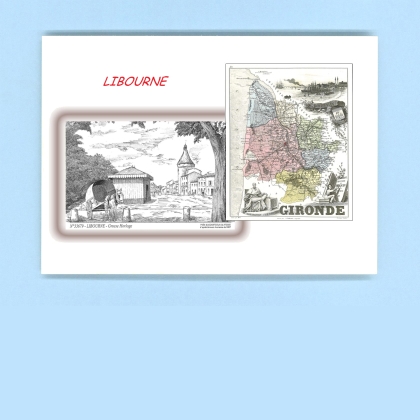 Cartes Postales impression Noir avec dpartement sur la ville de LIBOURNE Titre : grosse horloge