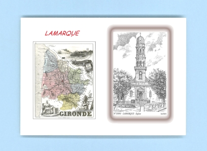 Cartes Postales impression Noir avec dpartement sur la ville de LAMARQUE Titre : eglise