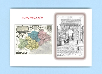 Cartes Postales impression Noir avec dpartement sur la ville de MONTPELLIER Titre : arc de triomphe