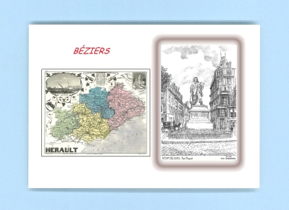 Cartes Postales impression Noir avec dpartement sur la ville de BEZIERS Titre : paul riquet