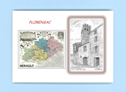Cartes Postales impression Noir avec dpartement sur la ville de FLORENSAC Titre : eglise