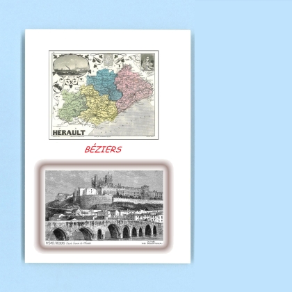 Cartes Postales impression Noir avec dpartement sur la ville de BEZIERS Titre : vue