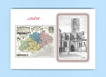 Cartes Postales impression Noir avec dpartement sur la ville de LODEVE Titre : cathedrale