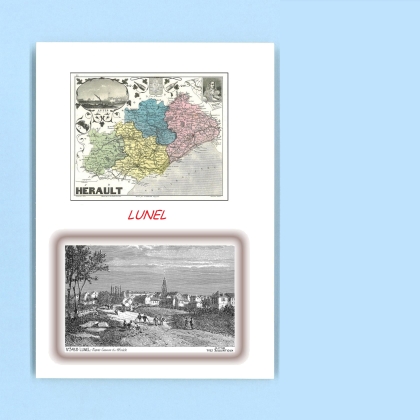 Cartes Postales impression Noir avec dpartement sur la ville de LUNEL Titre : vue
