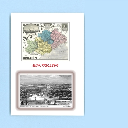 Cartes Postales impression Noir avec dpartement sur la ville de MONTPELLIER Titre : place du peyrou
