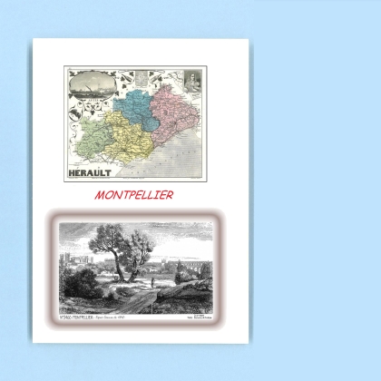 Cartes Postales impression Noir avec dpartement sur la ville de MONTPELLIER Titre : vue