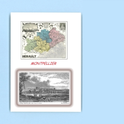 Cartes Postales impression Noir avec dpartement sur la ville de MONTPELLIER Titre : vue