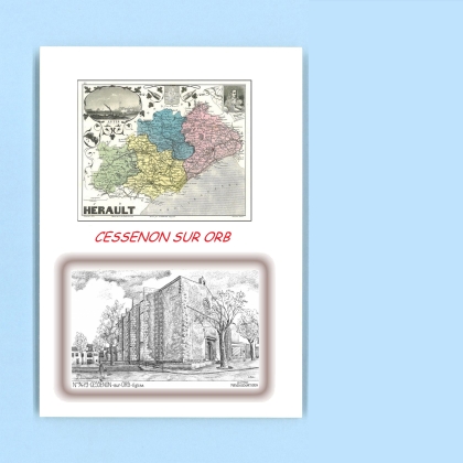 Cartes Postales impression Noir avec dpartement sur la ville de CESSENON SUR ORB Titre : eglise