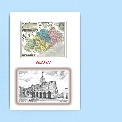 Cartes Postales impression Noir avec dpartement sur la ville de BESSAN Titre : hotel de ville