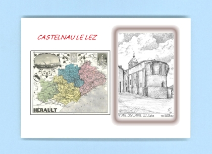 Cartes Postales impression Noir avec dpartement sur la ville de CASTELNAU LE LEZ Titre : eglise