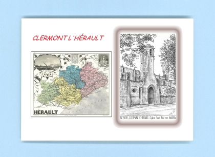 Cartes Postales impression Noir avec dpartement sur la ville de CLERMONT L HERAULT Titre : eglise st paul