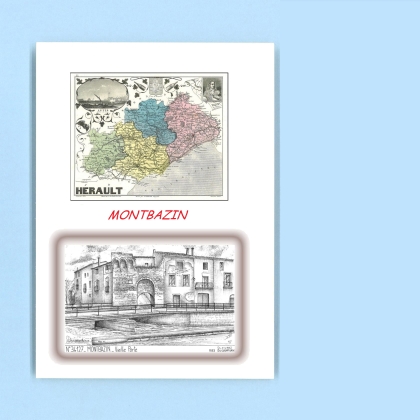 Cartes Postales impression Noir avec dpartement sur la ville de MONTBAZIN Titre : vieille porte