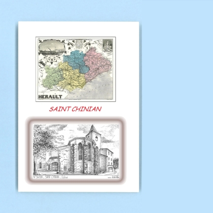Cartes Postales impression Noir avec dpartement sur la ville de ST CHINIAN Titre : eglise