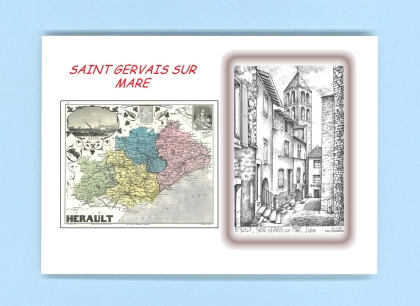 Cartes Postales impression Noir avec dpartement sur la ville de ST GERVAIS SUR MARE Titre : eglise