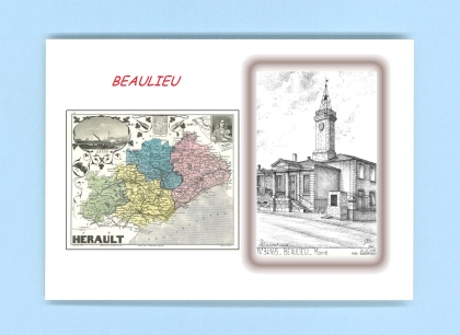Cartes Postales impression Noir avec dpartement sur la ville de BEAULIEU Titre : mairie