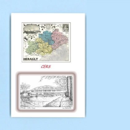 Cartes Postales impression Noir avec dpartement sur la ville de CERS Titre : canal