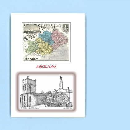 Cartes Postales impression Noir avec dpartement sur la ville de ABEILHAN Titre : eglise
