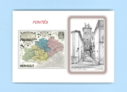 Cartes Postales impression Noir avec dpartement sur la ville de FONTES Titre : horloge