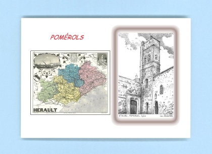 Cartes Postales impression Noir avec dpartement sur la ville de POMEROLS Titre : eglise