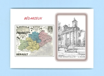 Cartes Postales impression Noir avec dpartement sur la ville de BEDARIEUX Titre : maison des arts
