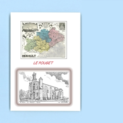Cartes Postales impression Noir avec dpartement sur la ville de LE POUGET Titre : eglise