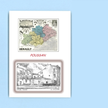 Cartes Postales impression Noir avec dpartement sur la ville de POUSSAN Titre : vue