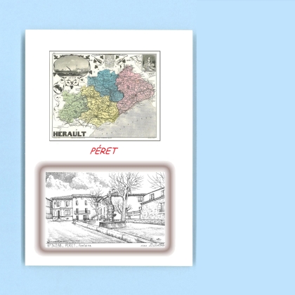 Cartes Postales impression Noir avec dpartement sur la ville de PERET Titre : fontaine
