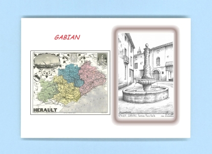 Cartes Postales impression Noir avec dpartement sur la ville de GABIAN Titre : fontaine place vieille