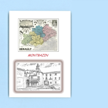 Cartes Postales impression Noir avec dpartement sur la ville de MONTBAZIN Titre : dans la vieille ville