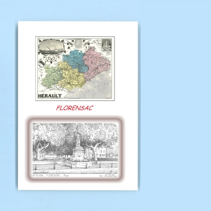 Cartes Postales impression Noir avec dpartement sur la ville de FLORENSAC Titre : place