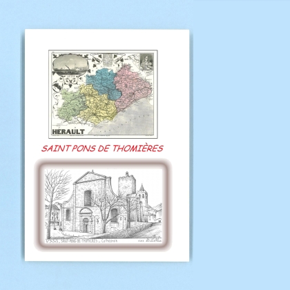 Cartes Postales impression Noir avec dpartement sur la ville de ST PONS DE THOMIERES Titre : cathedrale