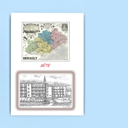 Cartes Postales impression Noir avec dpartement sur la ville de SETE Titre : port