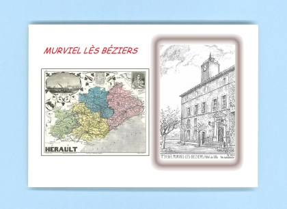 Cartes Postales impression Noir avec dpartement sur la ville de MURVIEL LES BEZIERS Titre : hotel de ville