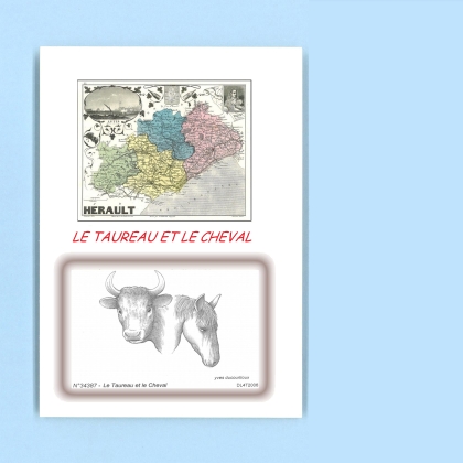 Cartes Postales impression Noir avec dpartement sur la ville de LE TAUREAU ET LE CHEVAL Titre : 