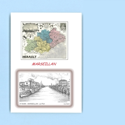 Cartes Postales impression Noir avec dpartement sur la ville de MARSEILLAN Titre : le port