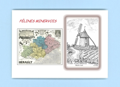 Cartes Postales impression Noir avec dpartement sur la ville de FELINES MINERVOIS Titre : moulin a vent