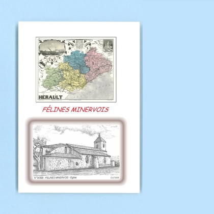 Cartes Postales impression Noir avec dpartement sur la ville de FELINES MINERVOIS Titre : eglise