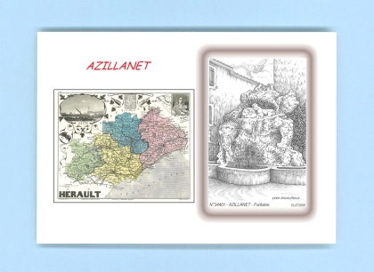 Cartes Postales impression Noir avec dpartement sur la ville de AZILLANET Titre : fontaine