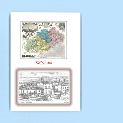 Cartes Postales impression Noir avec dpartement sur la ville de TRESSAN Titre : vue
