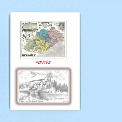 Cartes Postales impression Noir avec dpartement sur la ville de FONTES Titre : eglise st hippolyte