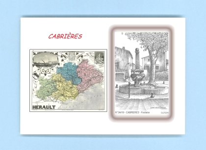 Cartes Postales impression Noir avec dpartement sur la ville de CABRIERES Titre : fontaine