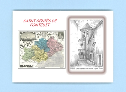 Cartes Postales impression Noir avec dpartement sur la ville de ST GENIES DE FONTEDIT Titre : eglise